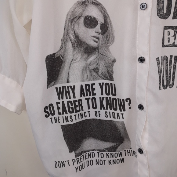 Cornflake| Sheer Graphic Button Down Shirt - Picture 2 of 6